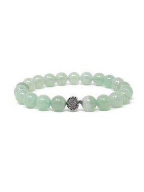 Green Jade Beaded Stretch Bracelet With Silver Accents